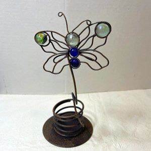 Butterfly Brown Metal Wired Candle Holder w/Marbles 9"
